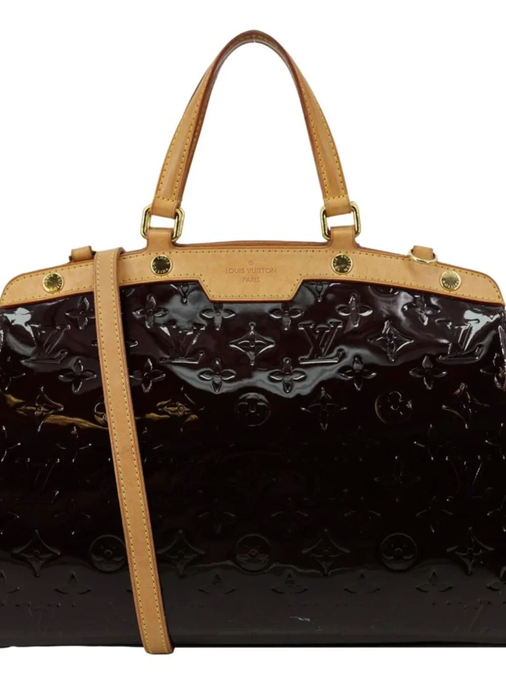 Louis Vuitton Brea MM Monogram Vernis Satchel Bag Amarante